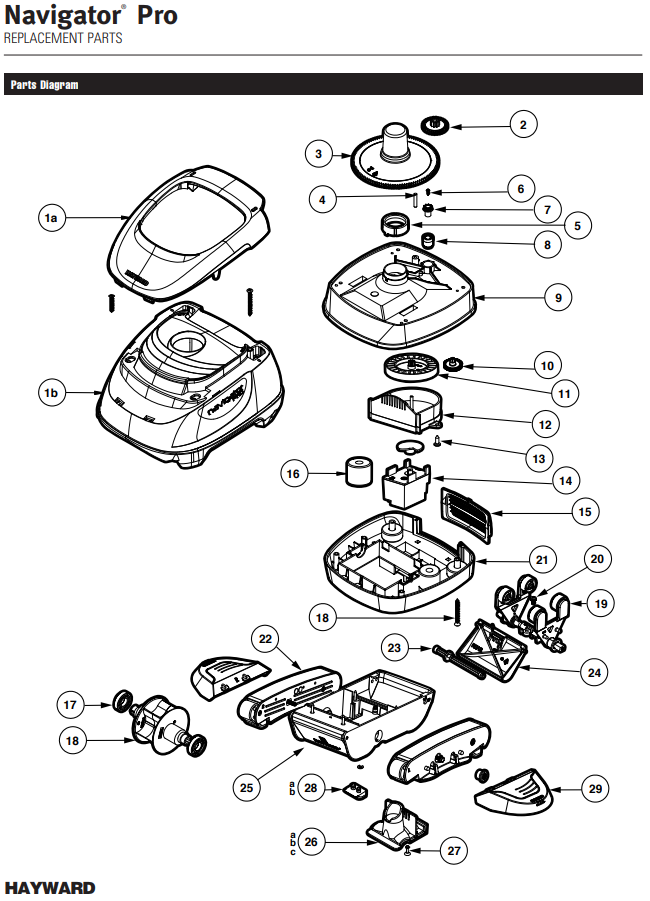 Parts List for Hayward Navigator Pro Pool Cleaner Parts