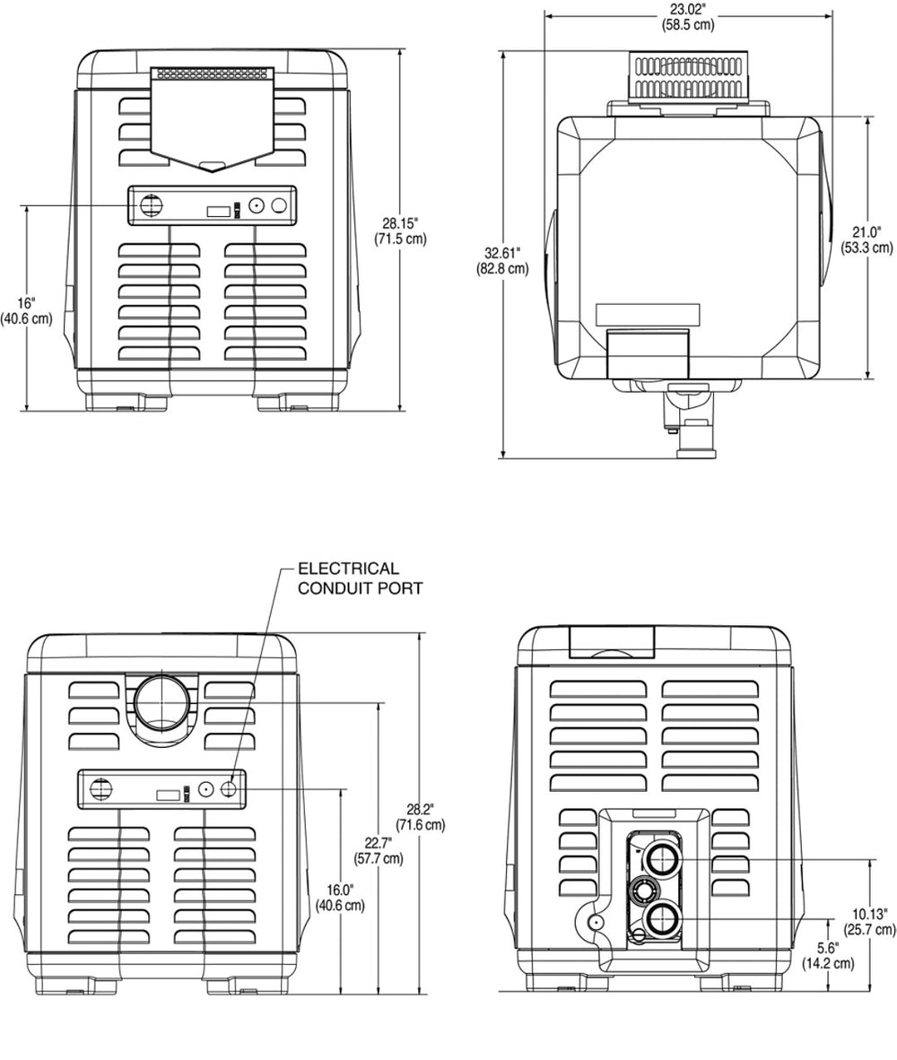 Diagram of the MasterTemp 400 pool heater showing the dimensions