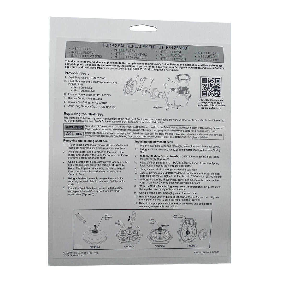 Pentair Variable Speed Pump Seal Set || 356198