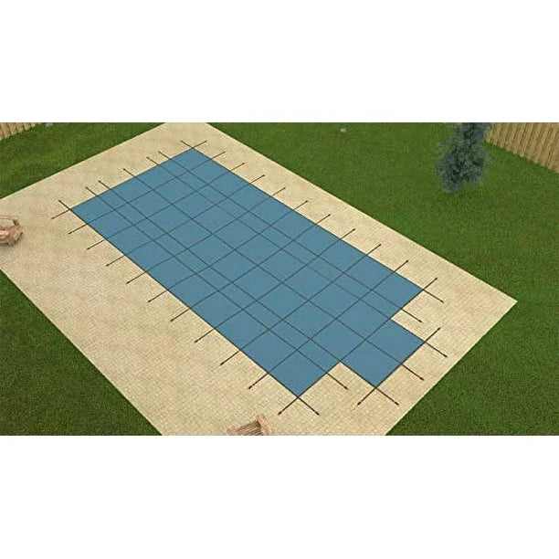 GLI Pool Products 17'10" x 36'10" Grecian Mesh Safety Cover w/ 4' x 8' Center Step | 20-1736GR-CES48-SAP-BLU