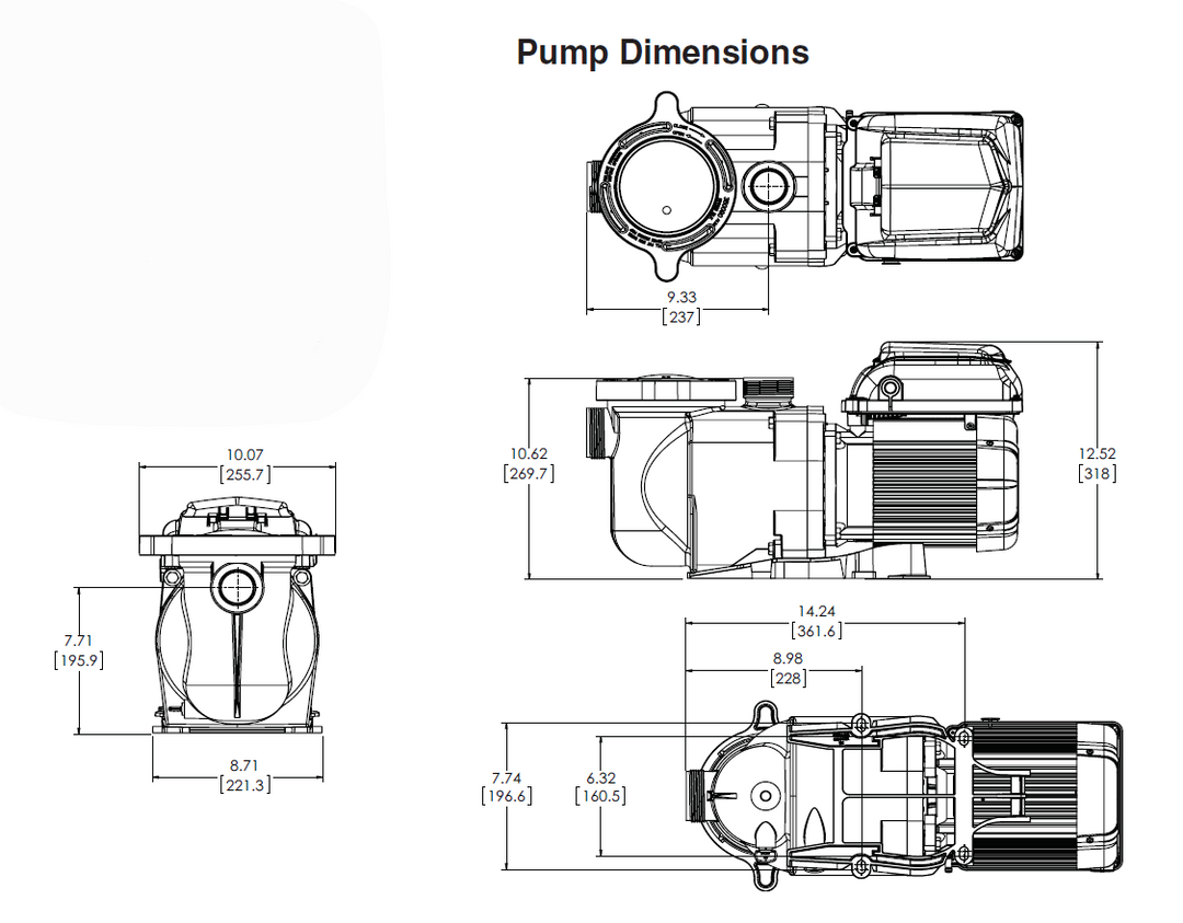 Pentair Superflo VS pump dimensions for 342001 | EC-342001.