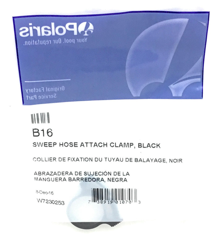 View of Package - Polaris 3900 Sport / and "Trade Grade" TR35P / TR36P Pressure Cleaner Sweep Hose Attach Clamp, Black (B16)