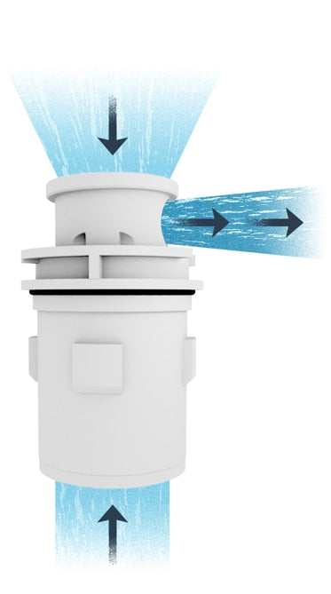 A&A Gamma Series 4 Venturi Pop Up Head (Light Gray) - diagram of the waterflow being pulled through the holes in the top of the head to create a more powerful water flow